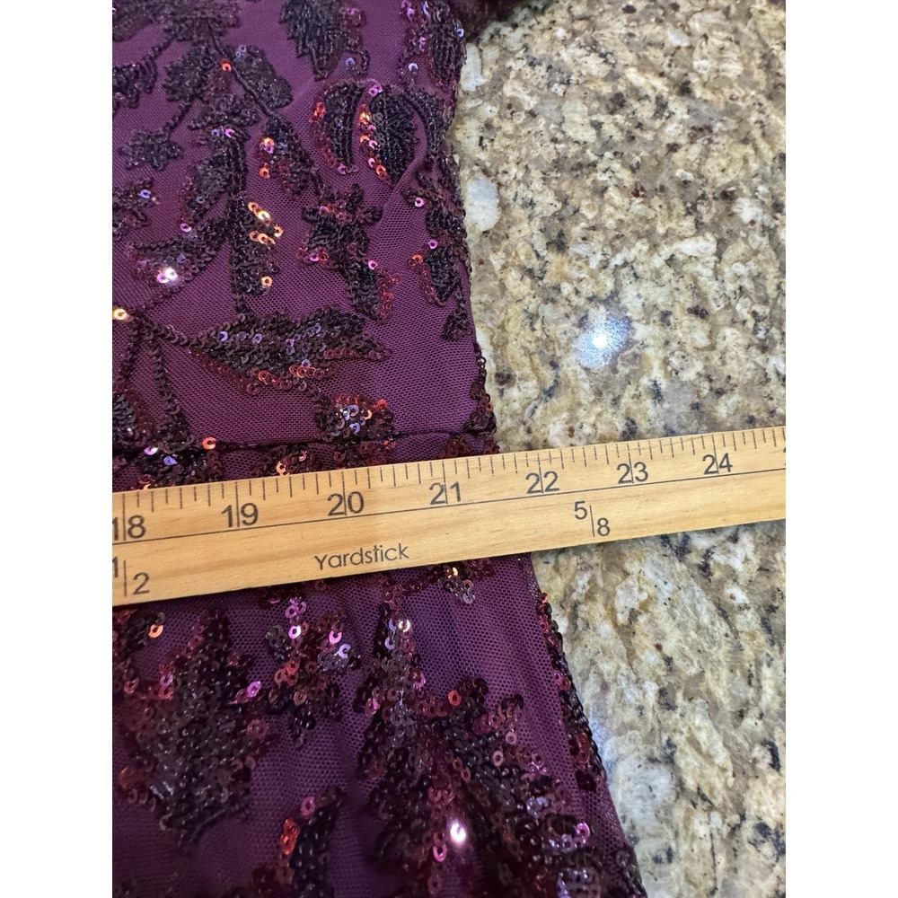 Adrianna Papell Plus Size Long Sleeve Stretch Sequin Mermaid Gown In Cassis - Picture 11 of 14
